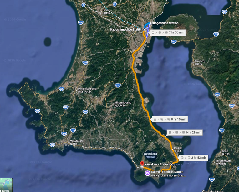 Ruta de tren de Kagoshima a Kaimon