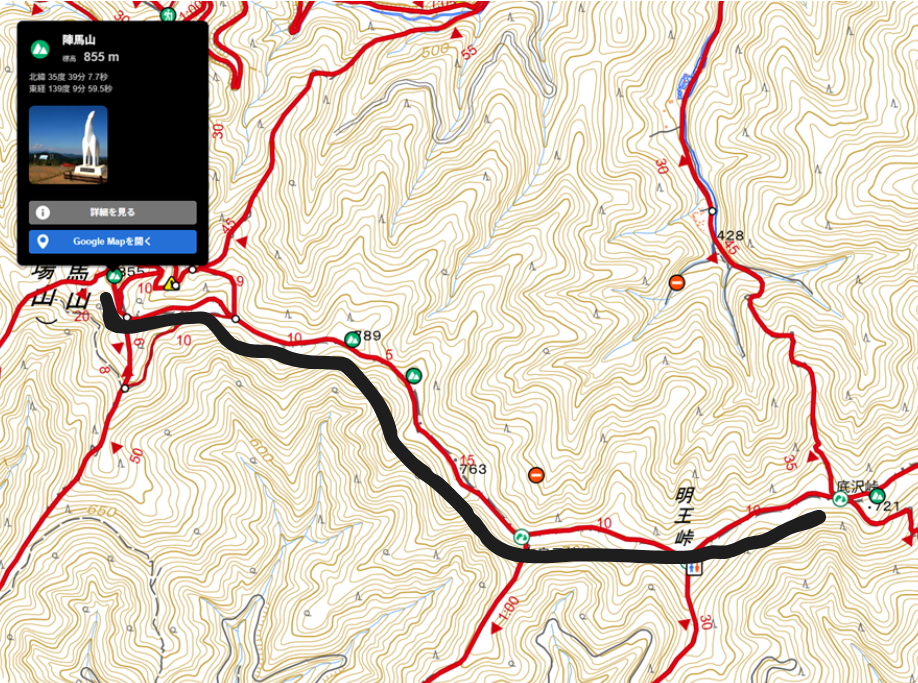 Mapa de YAMAP mostrant el trajecte de Jinba a Myoo pass