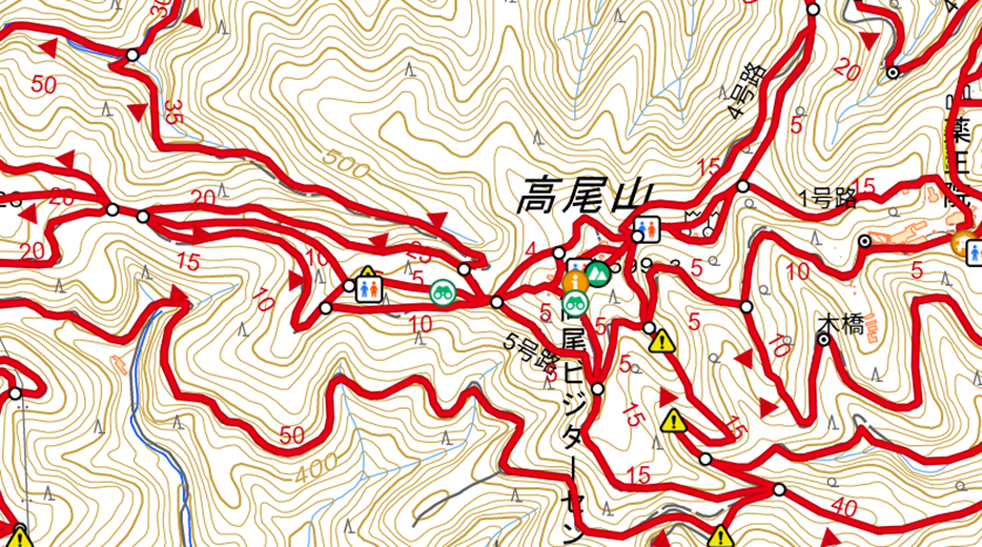 Mapa de YAMAP del cim de Takao